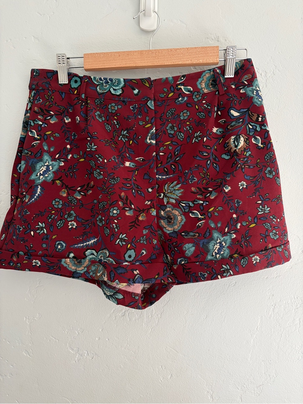 Topshop Burgundy Floral High-Waist Shorts
